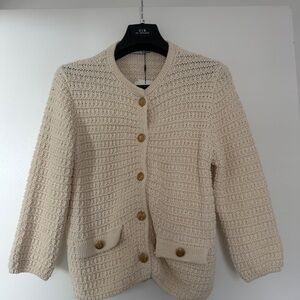 Zara Cream Textured Cardigan with Gold Buttons